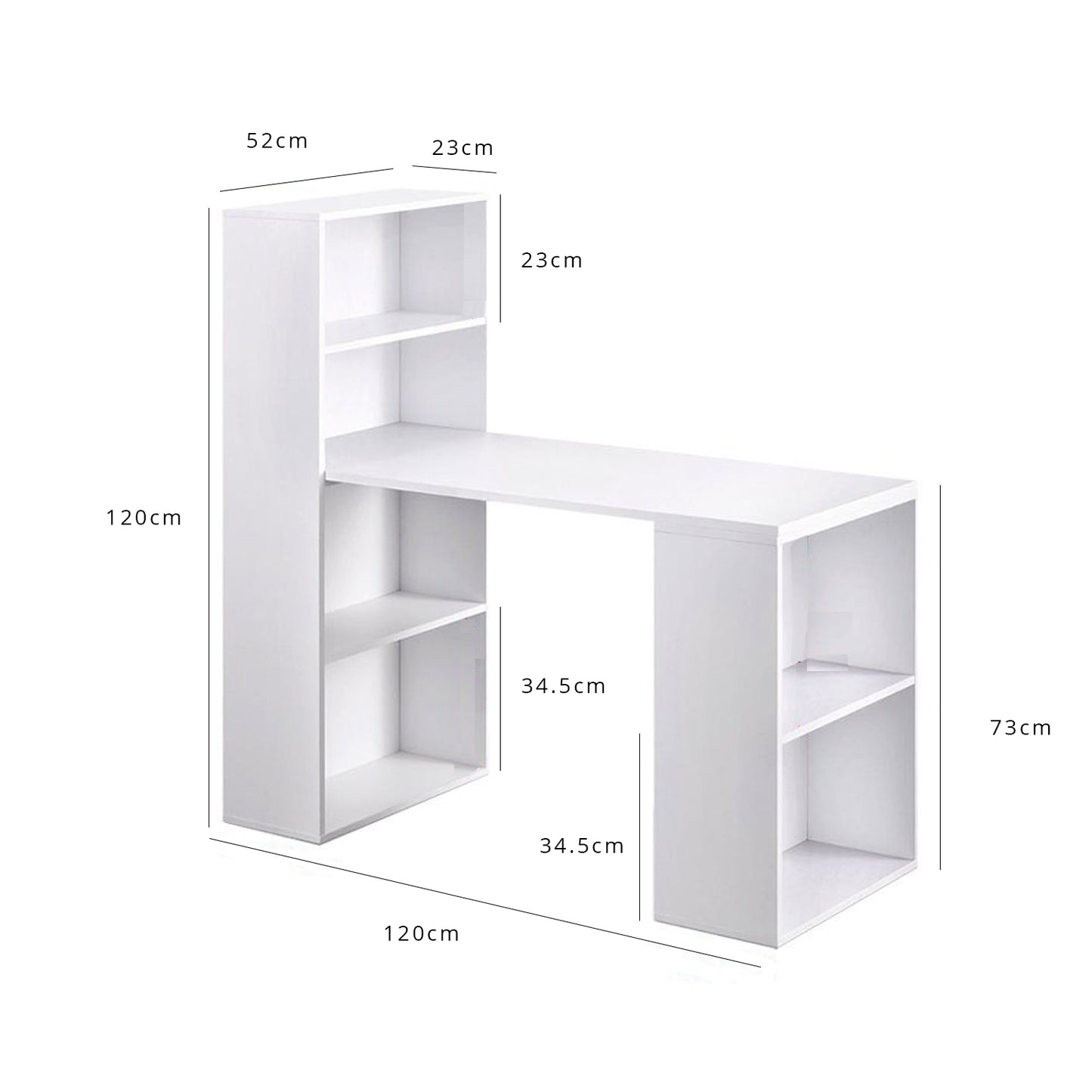 Essie desk with shelves - white